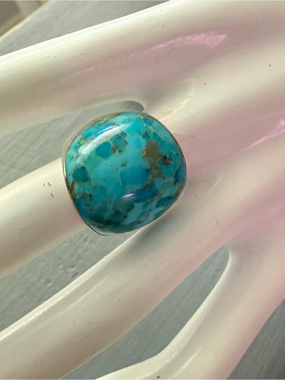 BBJ 925 Sterling Silver Turquoise cabochon Ring Size 6.75